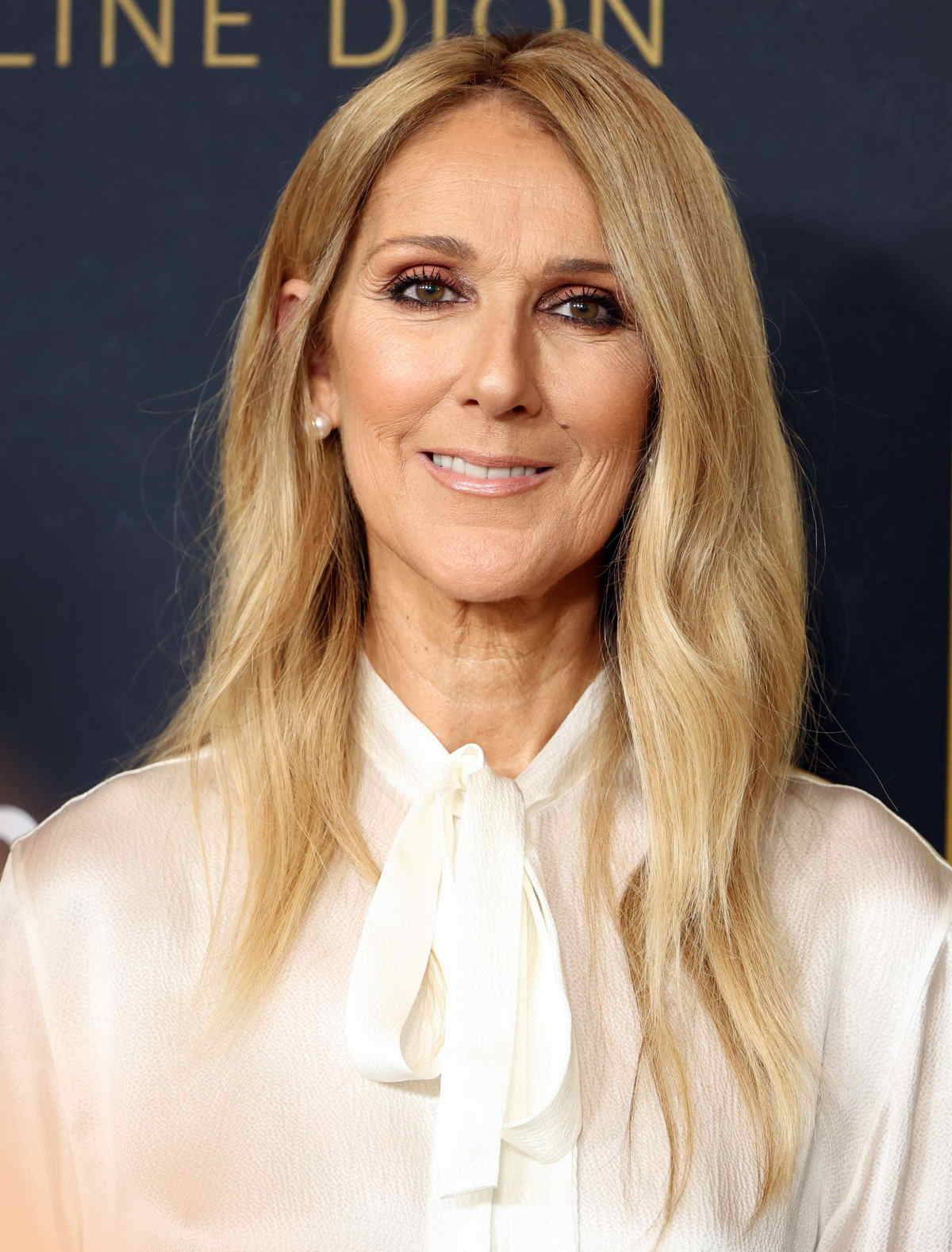 Celine Dion w satynowym komplecie ideadlym na lato. Modna długa spódnica i koszula.