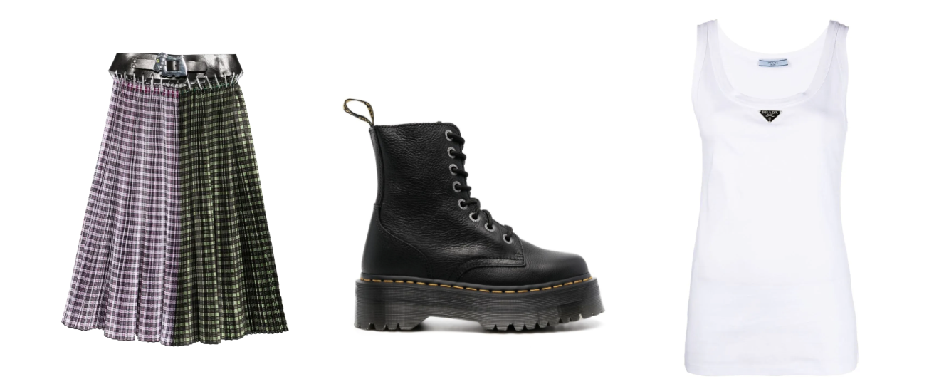 Spódnica Chopova Lövena, buty Dr. Martens, top Prada (Fot. Materiały prasowe)