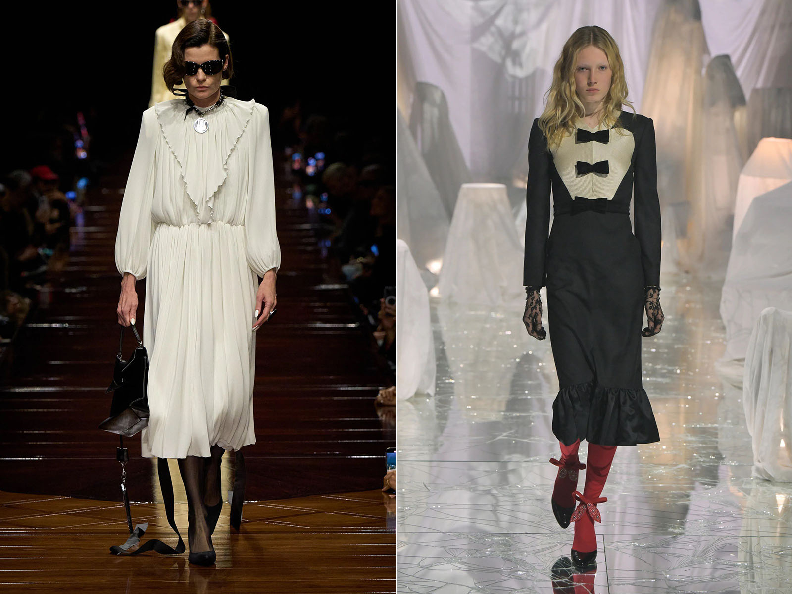 Od lewej: Balenciaga, Valentino wiosna-lato 2025 (Fot. Spotlight. Launchmetrics)