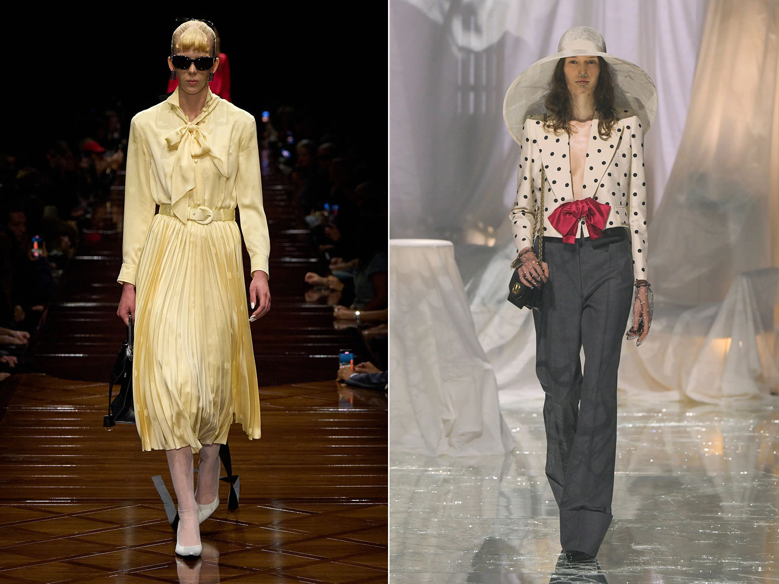 Od lewej: Balenciaga, Valentino wiosna-lato 2025 (Fot. Spotlight. Launchmetrics)