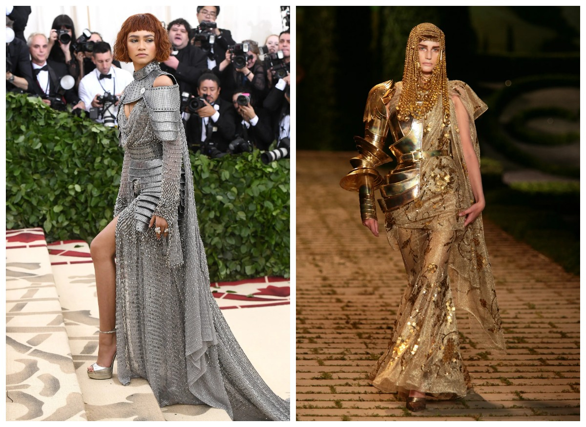 Zendaya w stylizacji inspirowanej zbroją na MET Gali w 2018 roku, kreacja z kolekcji Dior 2006 (Fot. Noam Galai/Getty Images, Fairchild Archive/Getty Images)