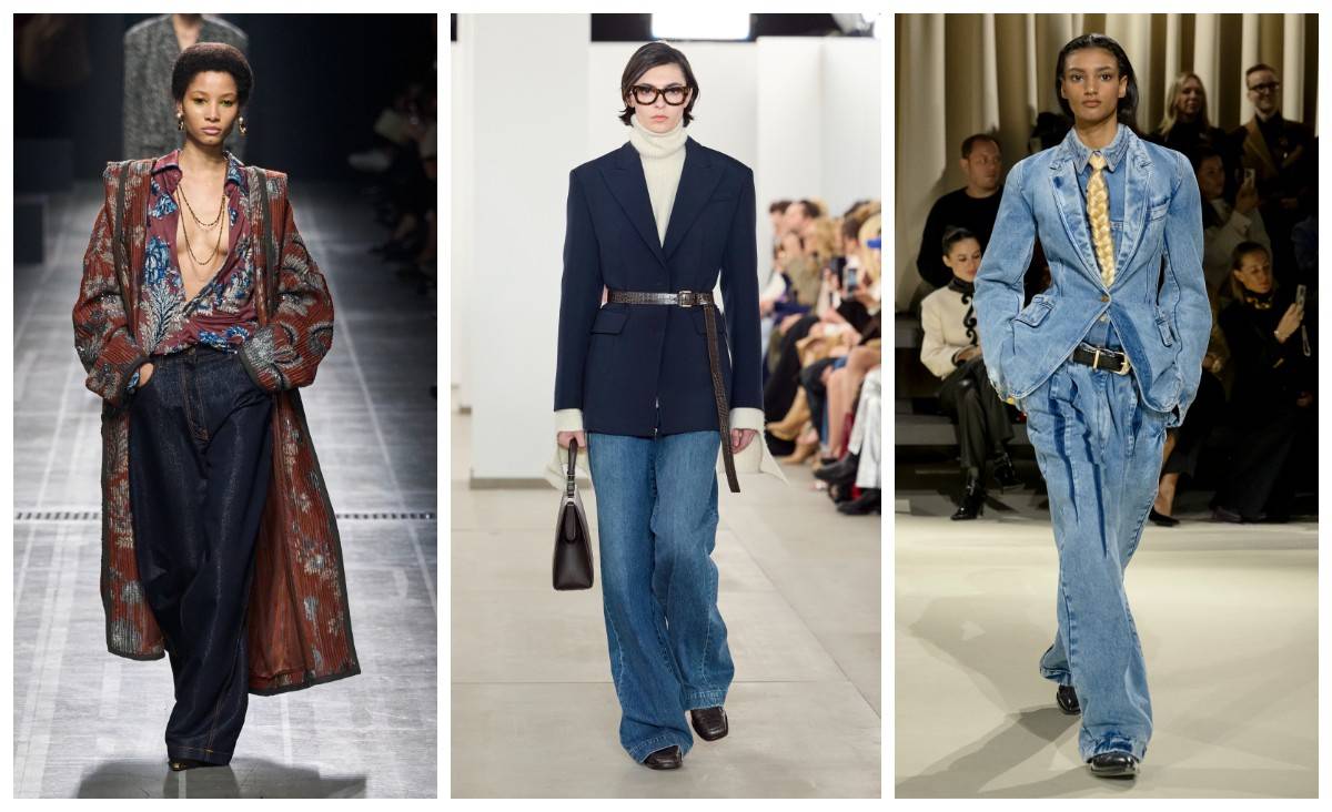 Baggy jeans Etro, Michael Kors, Schiaparelli / (Fot. Spotlight. Launchmetrics )