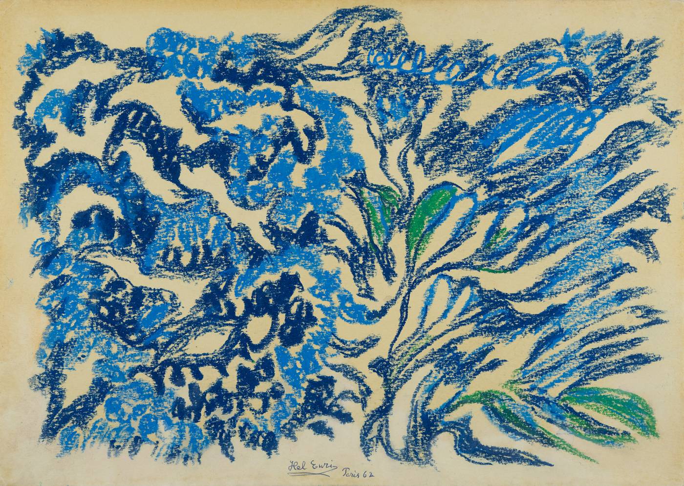 Hel Enri, Błękitna abstrakcja, 1962, pastel na papierze, Wejman Gallery / (Fot. Materiały prasowe POLIN)