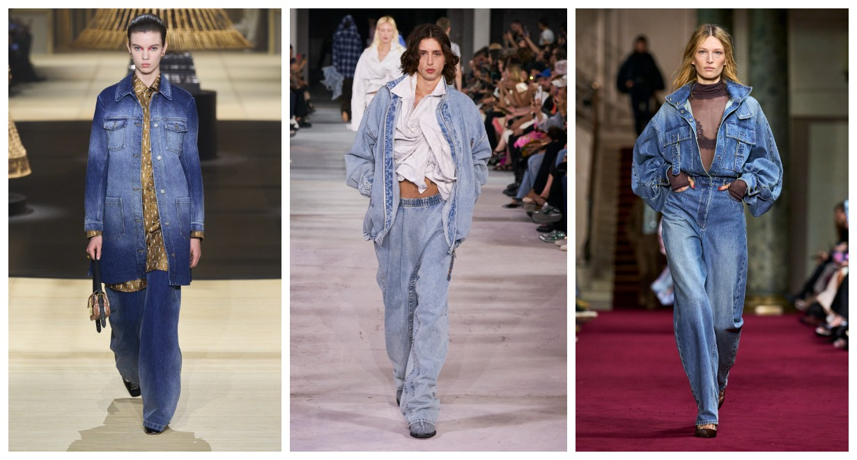 Baggy jeans i jeansowa kurtka: Dior, Y Project, Zimmerman / (Fot. Spotlight. Launchmetrics )