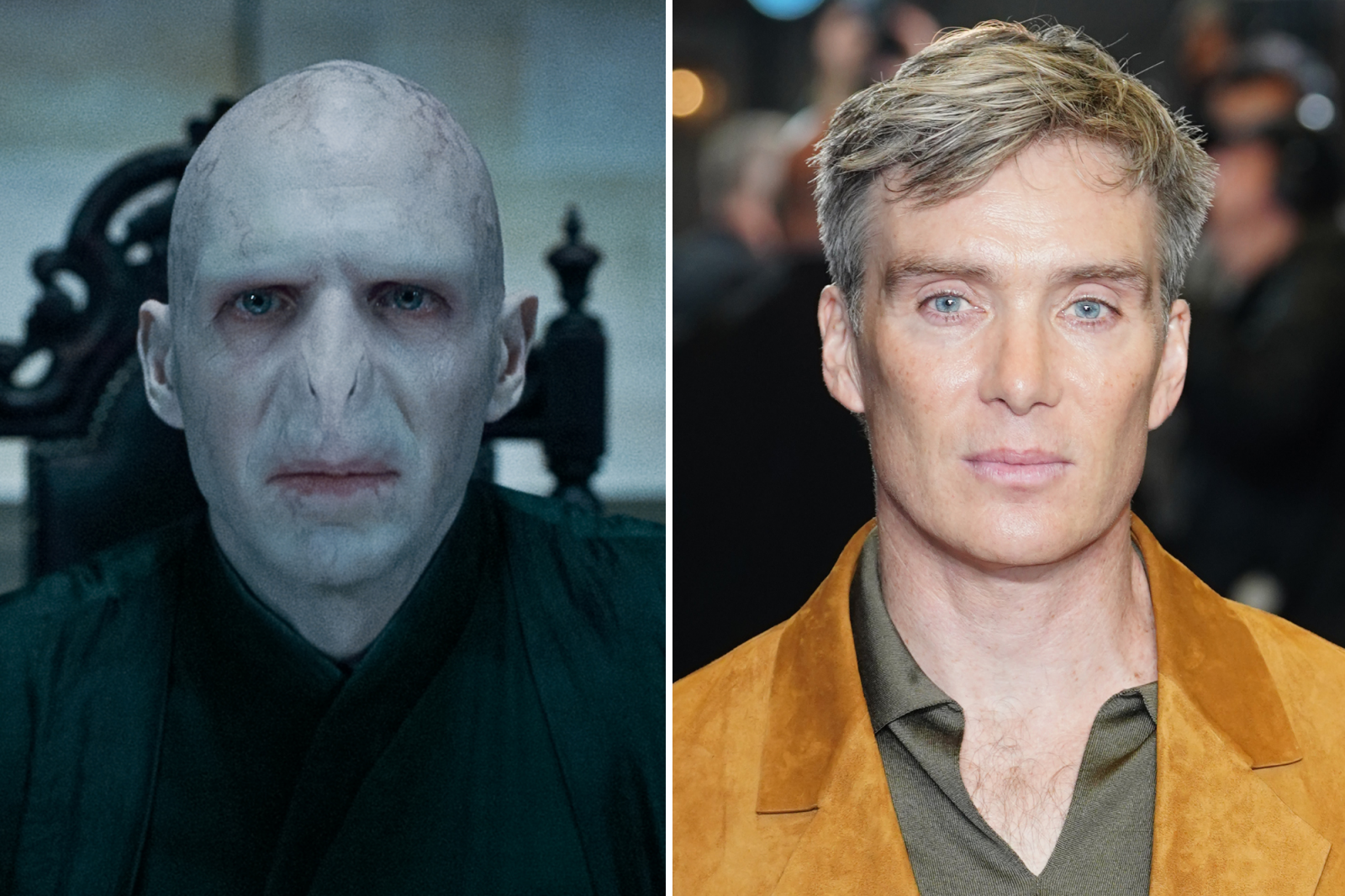 Lord Voldemort z filmów "Harry Potter" obok Cillian Murphy, aktora znanego z wielu ról w filmach.