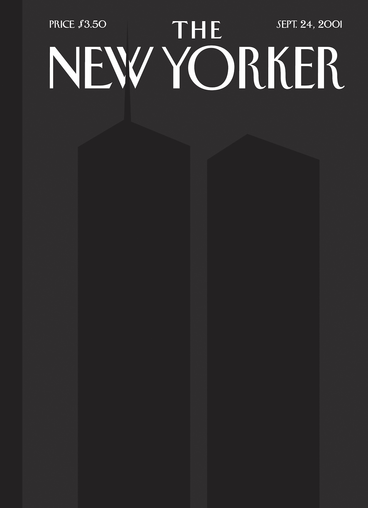 Okładka z 24 września 2001 roku w numerze po zamachach terrorystycznych z 11 września, kiedy runęły słynne dwie wieże. Koncepcja wypracowana przez Françoise Mouly i Arta Spiegelman.