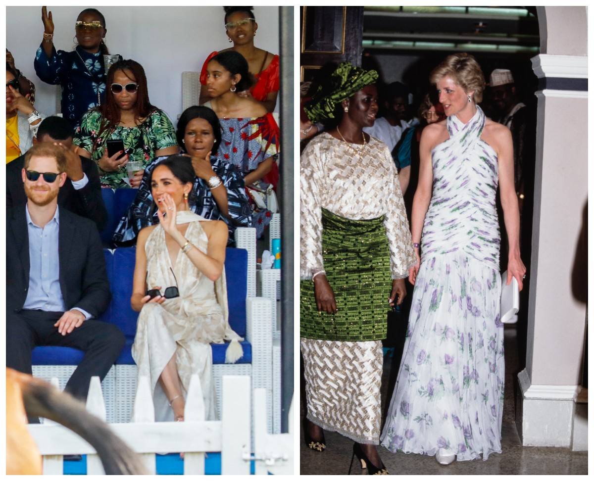 Księżna Meghan podczas wizyty w Nigerii i Lady Di w Nigerii w 1990 roku / (Fot. Getty Images)