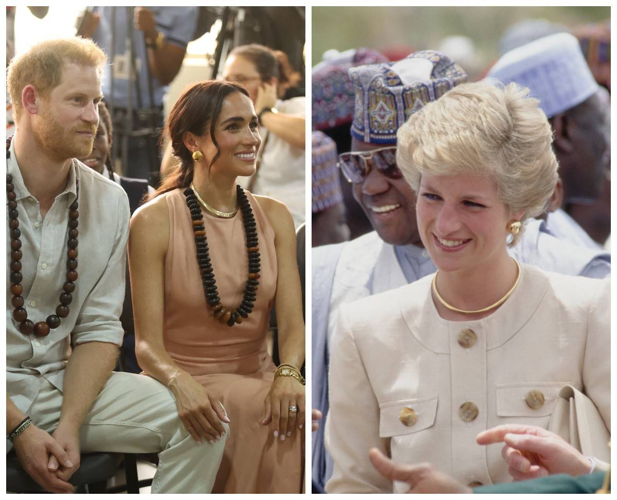 Księżna Meghan podczas wizyty w Nigerii i Lady Di w Nigerii w 1990 roku / (Fot. Getty Images)