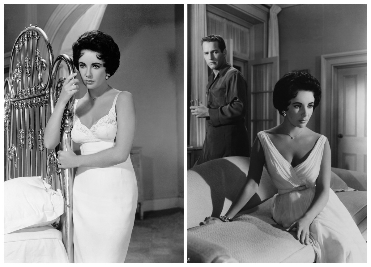 Elizabeth Taylor w bieliźnianym looku i w Cat dress z Kotki na gorącym blaszanym dachu (Fot. Bettmann, MGM Studios/Archive Photos/Getty Images)