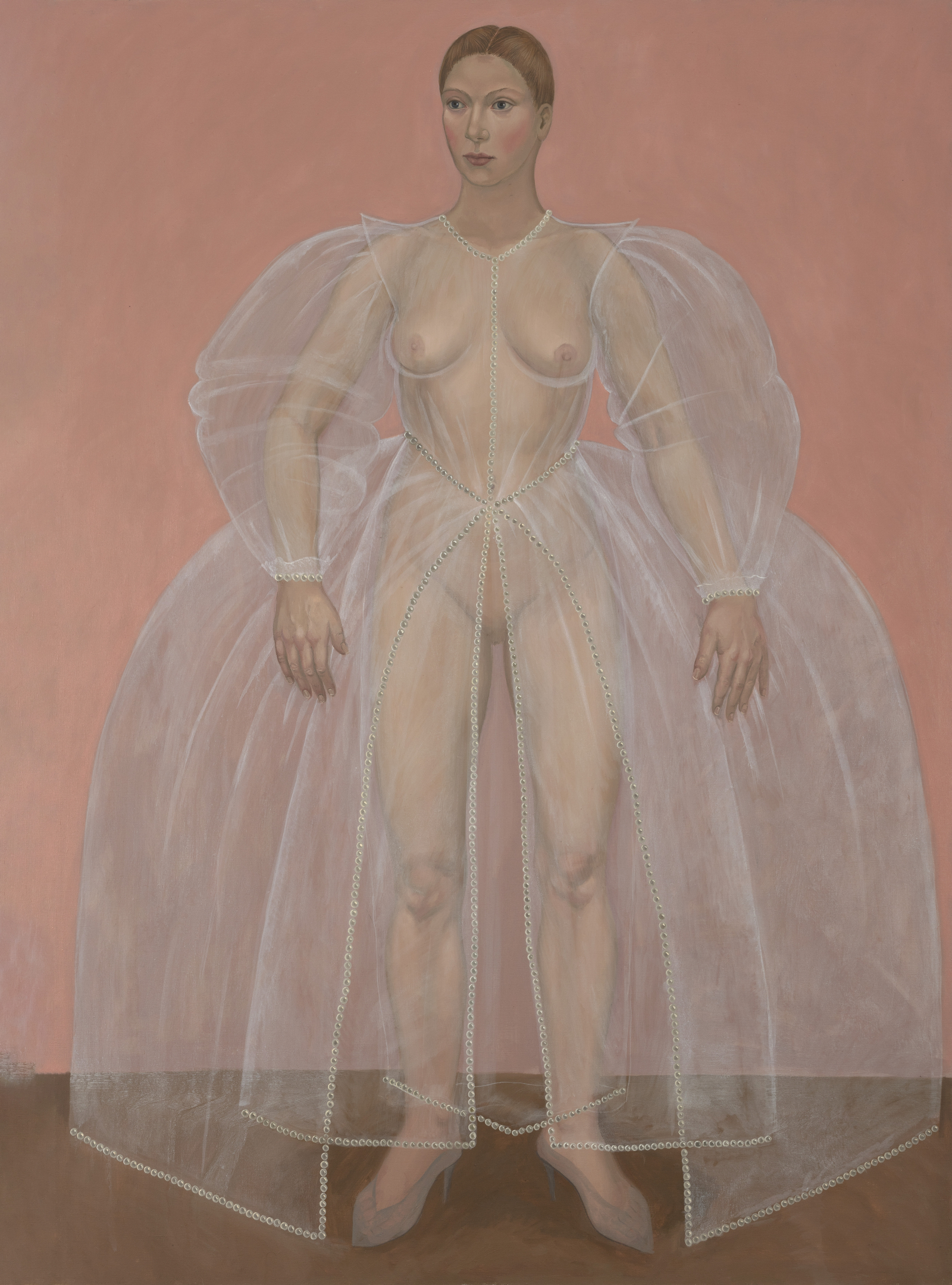 Karolina Żądło, „Po szyję uwikłane w sukienki”, 170 x 120 cm, olej na płótnie, 2023.