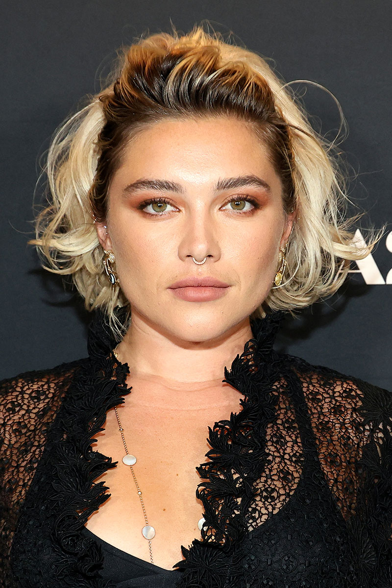 Florence Pugh w 2024 roku podczas wydarzenia  „We Live In Time z widocznymi odrostami. (Fot. Marleen Moise/Getty Images)